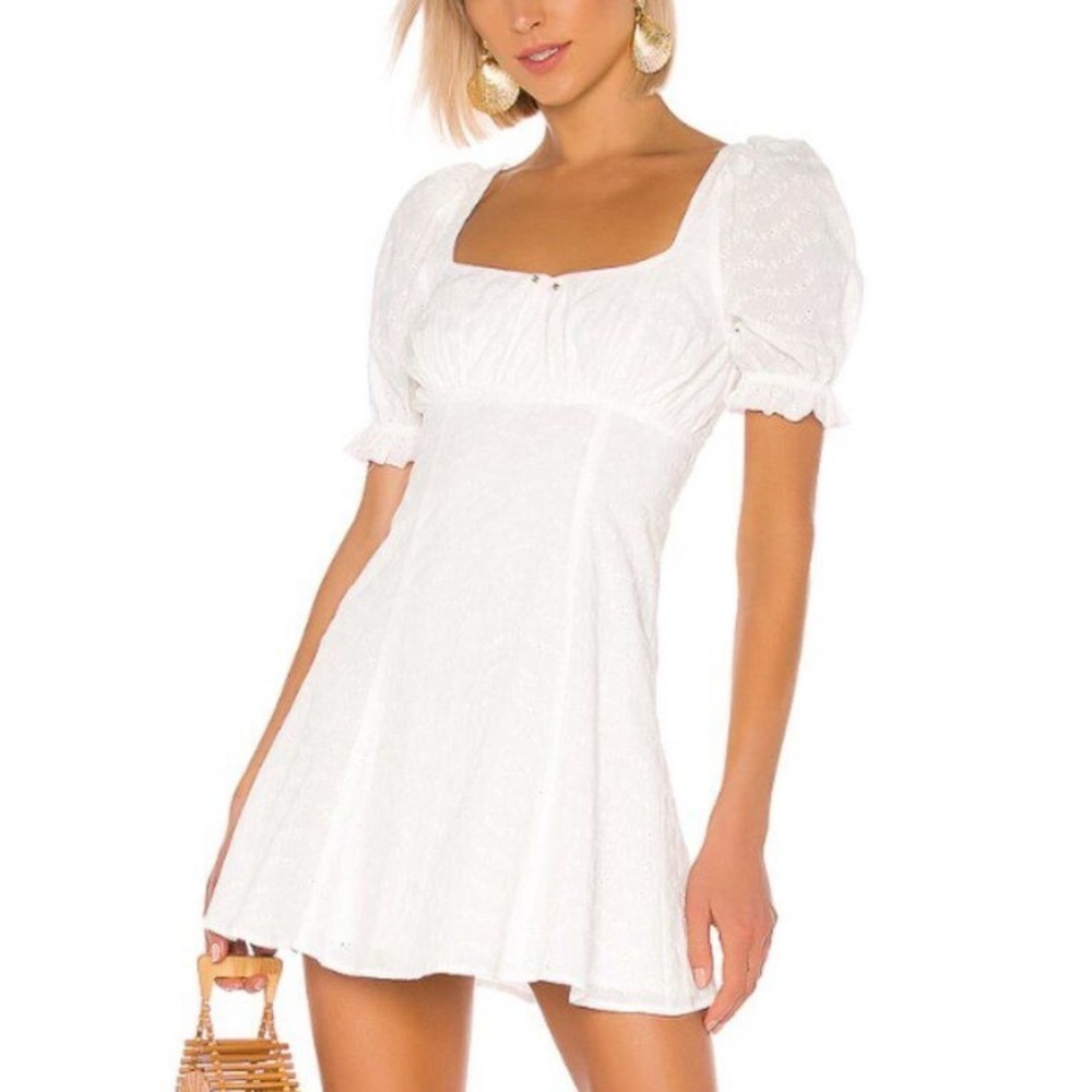 LPA Simona White Puff Sleeve Mini Dress